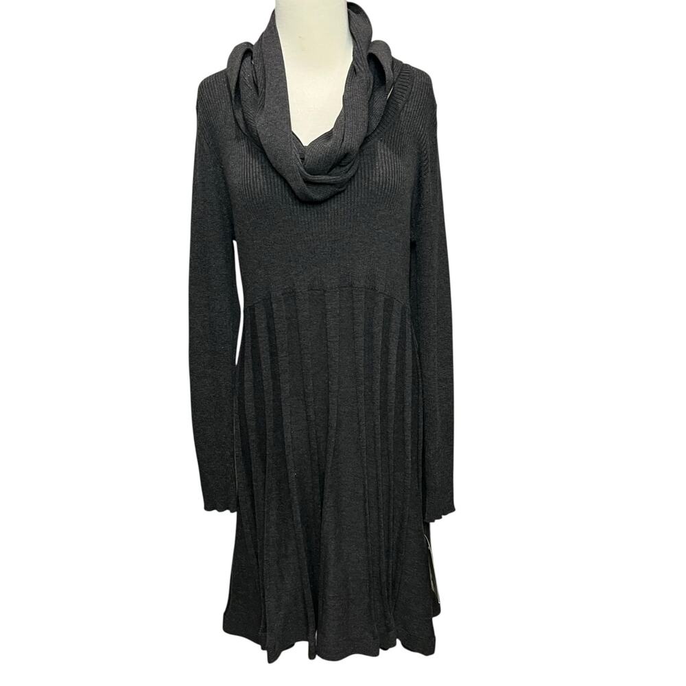Dana Buchman Sweater Dress With Scarf‎ XL Gray Ribbed Fit Flare Timeless Career